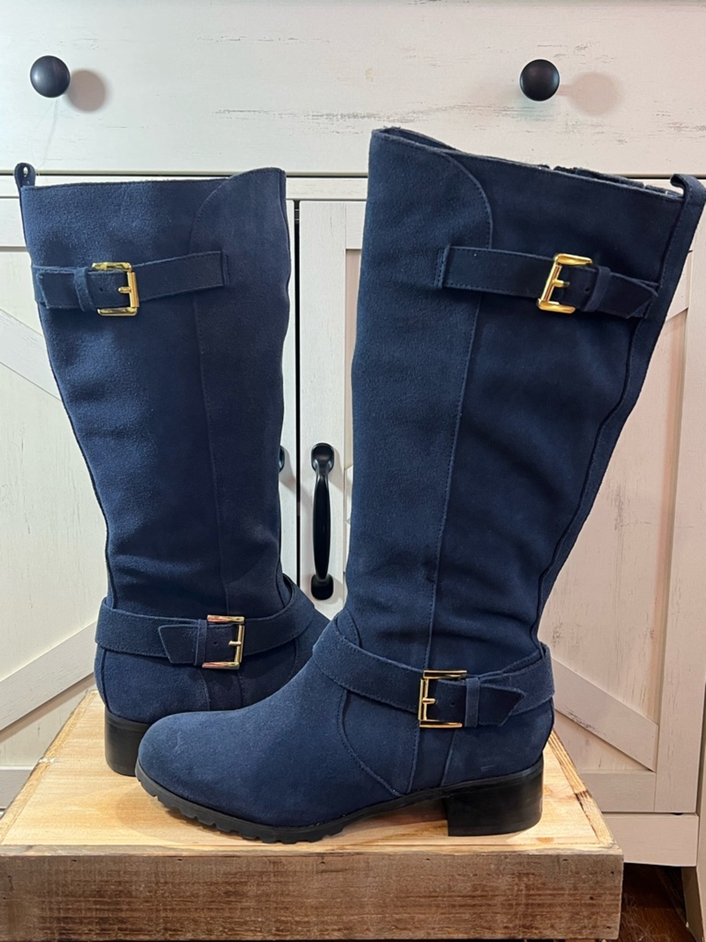 Hot in Hollywood Women’s BlueSuede Moto Riding Boots, Size 7 NEW